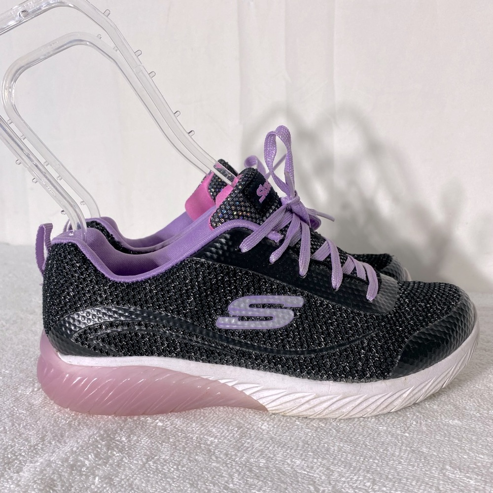 Skechers Black Purple Lace up Activewear Athletic Sneakers 4.5
